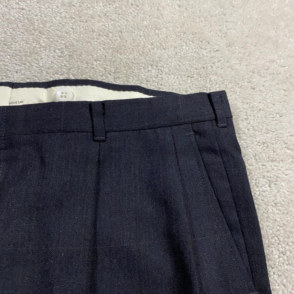 VTG Christian Dior Monsieur Pants Mens 37x30 Blue Wool Herringbone Pleated - Picture 3 of 10